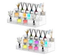 2 Pcs Soporte de Exhibición de Acrílico Transparente,3 Niveles Colección de Organizador de Estante de Escalera,Expositores de Escritorio para Figuras,Cupcakes,Coleccionables,Perfumes,Cosméticos