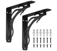 2 Pcs Soporte Estanteria Pared Negro, Soporte Baldas Pared Metalica, Soportes para Estanterías Vintage, Soportes Antiguos para Estantes, Escuadras para Estanterias, Baldas de Madera, 200x200x40mm