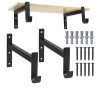 2 Pcs Soporte Estanteria Pared, Soportes para Estantes de Pared, Escuadras para Estanterias, Escuadras Metalicas Negros, Soportes Estantes de 90 Grados con Ganchos para Oficina Casa Estante(255mm)