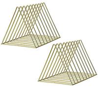2 pcs Soporte para periódicos, Estante de Almacenamiento de Hierro de Escritorio estantería multifunción triángulo archivador decoración hogar Oficina librerías (Oro)