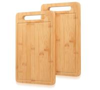 2 Pcs Tabla Cortar Cocina Madera, Tabla de Cortar Bambu, Cutting Board de Bambú con Ranuras para Jugo Carne, Frutas, Verduras, Regalo para Casa y Apartamento (30 x 20 cm)