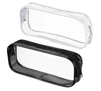 2 PCS Transparente de PVC Caso de la Pluma Impermeable,Bolsa Impermeable Gran Capacidad para Papelería,Bolsa de Lápiz para Niños y Adulto,Almacenamiento Cosméticos(Blanco, Negro)