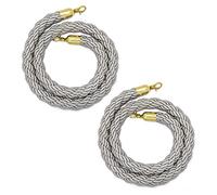 2 Pcs Twisted Hemp Stanchion Rope with Gold Hooks,Party Event Banks Hotels Crowd Control Rope Safety Barrier, 15.m/5 Feet Length(Light Grey)