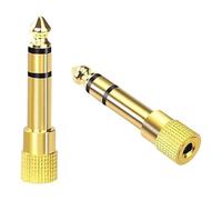 2 Pcs Unidad Adaptador Jack 6.35 a 3.5 mm en Cobre Puro Chapado en Oro Jack a Mini Jack 6.35 to 3.5mm de Minijack Hembra a Macho por Clavija Auriculares y Cascos Audio Gaming Pc Piano Guitarra