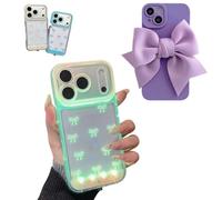 2 Pcs Vibrant LED Bowknot Phone Case for iPhone 14/15/16/17 Pro/Pro MAX/Plus,Light-Up Phone Shell for Incoming Calls,Illuminated Ribbon Stylish Cellphone Cover (Yellow, iPhone 15 Pro MAX)