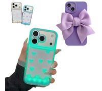 2 Pcs Vibrant LED Bowknot Phone Case for iPhone 14/15/16/17 Pro/Pro MAX/Plus,Light-Up Phone Shell for Incoming Calls,Illuminated Ribbon Stylish Cellphone Cover (Blue, iPhone 14 Pro MAX)