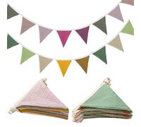 2 PcsBanderines Decorativos, Banderines Fiesta Tela, 2,73m Guirnaldas de Banderines Cumpleaños Triangulares de Yute para Decoración de Cumpleaños Boda Jardín(20 Banderas, 2,73 m x 2 Pcs)