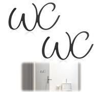 2 PcsCartel Baño, Cartel Aseos WC, Señal de Identificación WC Placa Autoadhesivos para Puerta de Baño Interior Exterior Divertidos Carteles Cartel WCs (23 x 12 cm, Negro)