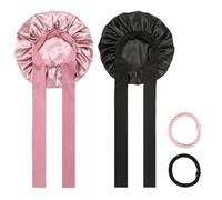 2 PcsGorro de Seda para Dormir Pelo Rizado, Gorro Saten Pelo Rizado, Gorro de Saten para Dormir, Gorros para Dormirs Cabello Largo, Corto y Rizados, con 2 Gomas para Cabello