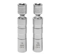 2 PcsLlave Bujía 14mm 16mm, Llave de Bujias Giratoria Magnéticas Universale, Llave de Bujía Giratoria Magnética para Bujías 3/8" 12 Puntos, Herramienta para Automóviles Moto Extracción de Bujias