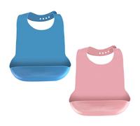 2 Peças Baberos de Silicone Laváveis para Adultos Mayores, Reutilizáveis e Impermeáveis (Azul & Rosa)