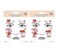 2 pegatinas de tatuajes faciales del Carnaval de Colonia, para damas y caballeros. Colonia Araf. Corazón rojo y blanco. Tatuaje facial falso. Accesorios de maquillaje para adultos.