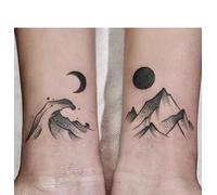 2 Pegatinas De Tatuajes Temporales De Hierbas, Tatuajes Falsos De Sol, Luna, Montaña, Mar, Pareja, Mujer, Hombre, Semipermanentes, No Reflectantes, Resistentes Al Agua, Con Una Duración De 2 Semanas.