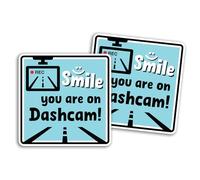 2 pegatinas de vinilo con texto en inglés "Smile Dashcam" de 10 cm - Divertida cámara de chistes aviso de advertencia, accesorios de coche, etiquetas adhesivas #81682