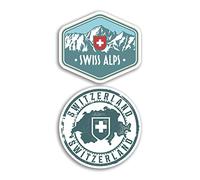 2 pegatinas de vinilo de 10 cm de ancho de Suiza, mapa de las montañas de los Alpes suizos, regalo de viaje #78524