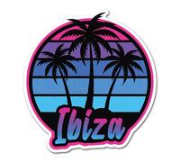 2 pegatinas de vinilo de 10 cm de Ibiza, palmeras españolas con bandera de vuelo, ciudad, viajes, isla de vacaciones, calcomanías #83567
