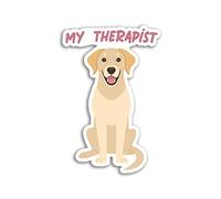 2 pegatinas de vinilo de perro terapeuta de 10 cm - Golden Labrador Retriever ilustración de dibujos animados cachorro animales mascotas apoyo portátil hogar calcomanía #79883