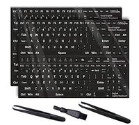 2 pegatinas negras de repuesto no transparentes con letras blancas(brillante),aptas para cualquier teclado estándar,teclado de portátil,teclas de Apple,con dos pinzas exclusivas y cepillo de limpieza