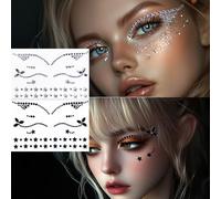 2 pegatinas rave delineador de ojos piedras preciosas, diamantes de imitación, festival, delineador de ojos, cara, bindi, decoraciones, purpurina, pegatinas de cristal para hombres, mujeres, niños