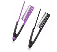 2 Peines alisadores en V negro y morado con punta de división | Plástico ligero multifuncional, para ordenar cabello y peinados DIY con secador