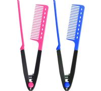 2 Peines de Alisador Peines de Cepillos de Pelo de Salón Alisador de Pelo de Peluquería Peine Recto en Forma de V Peine Alisador para Cabello Nudoso (Rosa Rojo y Azul, 2 Piezas)