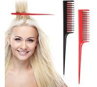 2 Peines de Peinarse Triple de Peinada de Espalda de Peluquería Peine de Cola de Rata para Mujeres Peinada de Espalda Peinar Raíz de Cabello, Agregar Volumen, Estilo de Noche, Negro y Rojo