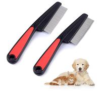 2 peines de pulgas para perros, gatos, mascotas, peines profesionales para piojos, peines antipulgas, peine de dientes gruesos y finos, peine de acero inoxidable para aseo, gatitos de pelo corto y