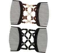 2 peines para el cabello con cuentas, peine doble elástico mágico, accesorios de belleza para mujeres y niñas, herramienta de peinado de cabello