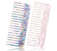 2 peines para rizos antiestáticos, con dientes grandes, resistentes a la rotura, para cabello grueso y largo (rosa/morado)