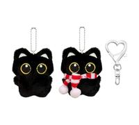 2 Pequeños Coles Chirriantes De Gato Negro Y 2 Hebillas De Amor De 8 Dígitos, Lindo Llavero Que Suena, Decoración De Bufanda Negra, Decoración De Bolsos, Lindo Cole Curativo.