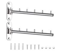 2 perchas plegables de pared para colgar ropa, ganchos de acero inoxidable con brazo oscilante, rotación de 180° para baño (2, plateado)