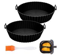 2 Pezzi Molde Silicona Freidora De Aire, 20cm Redondo Molde Silicona Air Fryer, Recipiente Air Fryer, Reutilizable, Compatible con la Mayoría de las Freidoras sin Aceite (Negro, Capacidad: 3.8-5L)