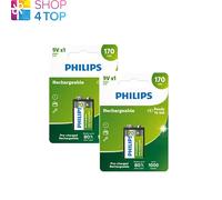 2 PHILIPS RECARGABLE 9V BATTERY 6HR61 8.4V NIMH BATTERIES 1BL 170MAH NUEVO