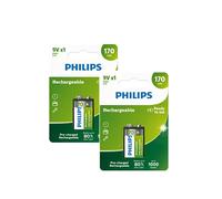 2 PHILIPS RECARGABLE 9V BATTERY 6HR61 8.4V NIMH BATTERIES 1BL 170MAH NUEVO