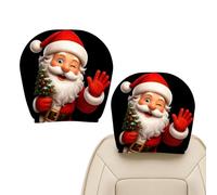 2-Piece Christmas Car Headrest Covers - Funny Santa Pattern | Universal Ela | Cute Santa & Tree Print, 24x24cm Stretch Polyester 80g, Universal Fit, For Sedan, SUV, Truck & RV Interiors