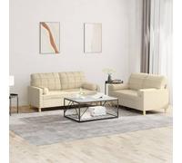 2 Piece Cream Fabric Sofa Set with Pillows, Modern Living Room Furniture for Small Spaces, Comfortable 2-Seater Couch with Durable Upholstery and Sturdy Structure, for Relaxing and Entertaining