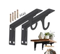 2-Piece Heavy-Duty Wall-Mounted Wardrobe Rod Set - Rod Support Bracket | Black Metal Wardrobe Shelf Bracket | 38.5cm Industrial Frame With Hooks, Robust Hanging Organization