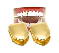 2 Pieces 14k Plated Gold Mouth Teeth, Teeth Plain , Top Tooth Single Grill Cap for Teeth Mouth, Party Accessories Teeth Grills (color : Gold)