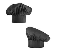 2 Pieces Chef Hats for Women Men, Adjustable Elastic Kitchen Hat, Breathable Chef cap Hats for Cafe Restaurant, Chef Hat for Adults Chef Bar Home Hotel, Negro , 30-40