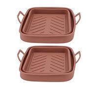 2 pièces de panier en silicone pour friteuse à air avec poignée, plateau rectangulaire de revêtement pour friteuse, panier réutilisable antiadhésif pour friteuse à air, résistant à (Café)