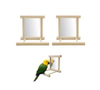 2 Pieces Mirrored Cockatoo, Perch Bird Stand with Mirror, Bird Cage Perching Mirror Chew Toy, Wooden Cockatoo Cage Toy for Love Birds