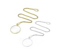 2 Pieces Necklace Magnifier, 5X Magnifying Glass Pendant Alloy Chain for Reading, Library, Zooming, (Gold, Silver)