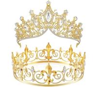 2 Pieces Of Baroque Queen Crowns For Men And Women, Zinc Alloy Prince Gemstone Hair With Rhinestones, Dance Party Wedding para Bodas