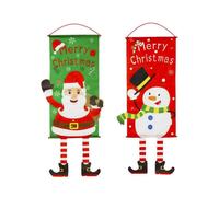 2 pieces of Merry Christmas fabric flags, decorations on the Christmas porch, Santa Claus flags, walls, doors and windows