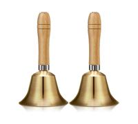 2 Pieces Solid Brass Hand Call Bells with Wooden Handle Handbells Loud Ringing Bell Solid Brass Wooden Handle Bell Hand Held Service Bell Animal Bell