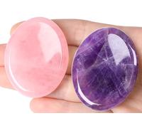 2 piedras de preocupación para el pulgar para curar la ansiedad, cristales curativos de cuarzo rosa, amatista, piedras talladas a mano, meditación de bolsillo, cristal ovalado, natural, terapia de