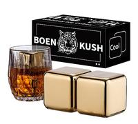 2 piedras de whisky grandes de 64 cm³, reutilizables, de acero inoxidable, esferas de hielo, piedras de whisky para vino tinto, cerveza de bar, escocés, vodka y bebidas, color dorado