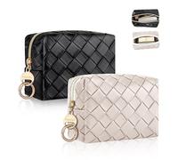 2 Pieza 10 * 8 * 5cm Mini Neceser Maquillaje Bolsa de Viaje Estuches de Maquillaje para Niñas Mujers Organizador Barra de Labios Cosméticos de PU Bolsa de Aseo de Viaje Regalo Cumpleaños(Beige&Negro)