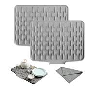 2 pieza alfombrilla escurreplatos+2 trapo，alfombrilla escurreplatos de silicona（40×30×1.3cm），alfombrilla de silicona para fregadero de cocina，bayeta escurreplatos