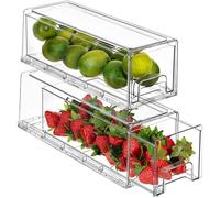 2 PIEZA Cajón organizador para frigorífico, cajas apilables transparentes para almacenamiento de alimentos, recipientes de almacenamiento para cocina, frigorífico, congelador y organizador de